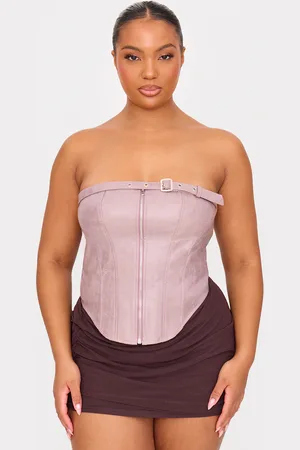 PRETTYLITTLETHING Plus Faux Leather Zip Up Corset
