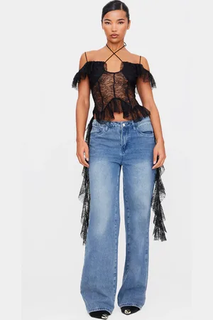 PRETTYLITTLETHING Lace Ruffle Halterneck Long Top