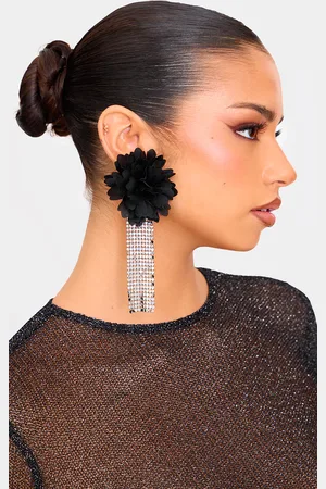 PRETTYLITTLETHING Large Floral Chain Tassel Statement Earrings