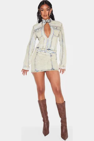 PRETTYLITTLETHING Seam Detail Denim Mini Skirt