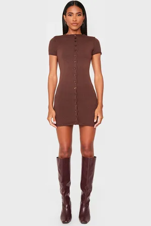 PRETTYLITTLETHING Soft Knit Button Through Mini Dress