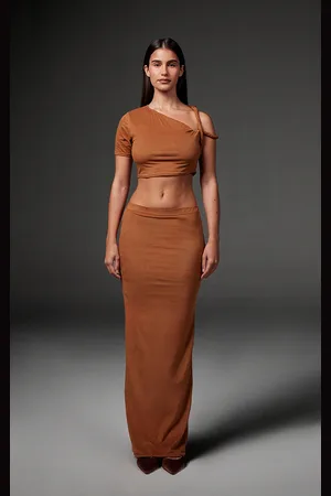PRETTYLITTLETHING Taupe Faux Suede Midaxi Skirt
