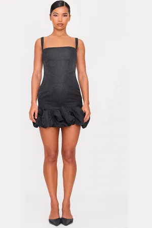 PRETTYLITTLETHING Jacquard Puff Ball Hem Mini Dress