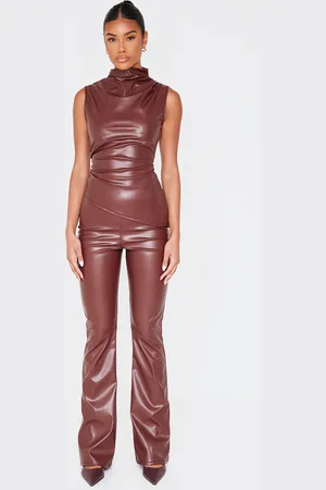 PRETTYLITTLETHING Faux Leather High Waisted Flares