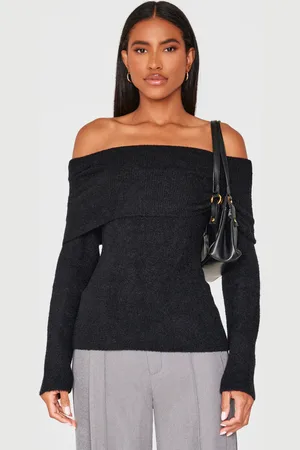 PRETTYLITTLETHING Soft Knit Foldover Bardot Top