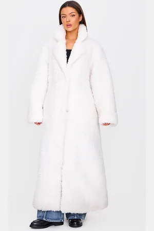 PRETTYLITTLETHING Cream Plush Borg Maxi Coat