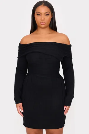 PRETTYLITTLETHING Plus Asymmetric Knit Fold Over Mini Dress
