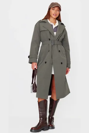 PRETTYLITTLETHING Khaki Woven Quilted Lining Trench Coat