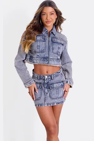 PRETTYLITTLETHING Acid Wash Denim Cropped Jacket