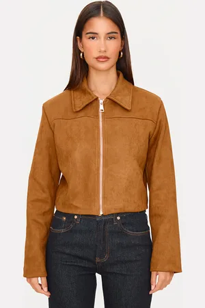 PRETTYLITTLETHING Shoulder Pad Detail Faux Suede Jacket