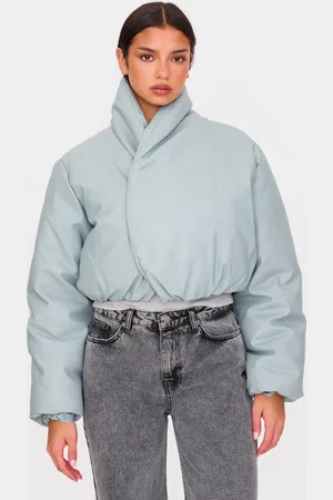 PRETTYLITTLETHING Faux Leather Fold Over Puffer Jacket