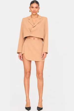 PRETTYLITTLETHING Taupe Tailored Woven Wrap Micro Mini Skirt