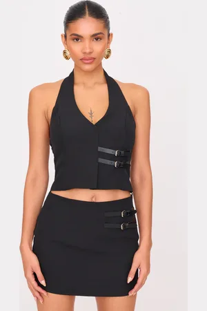 PRETTYLITTLETHING Tailored Woven Buckle Halterneck Long Top