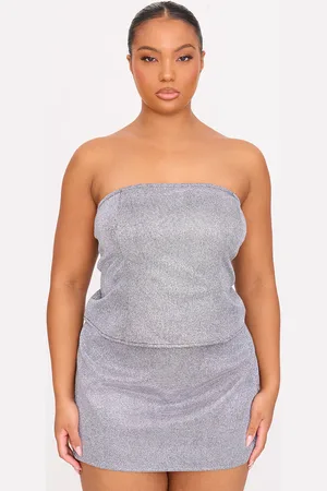 PRETTYLITTLETHING Plus Silver Glitter Detail Corset Top