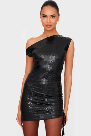 PRETTYLITTLETHING Croc Effect One Shoulder Mini Dress