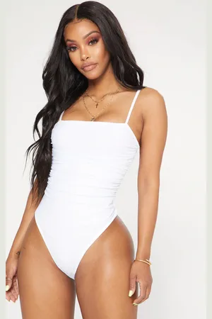 PRETTYLITTLETHING Shape Mesh Ruched Detail Thong Bodysuit