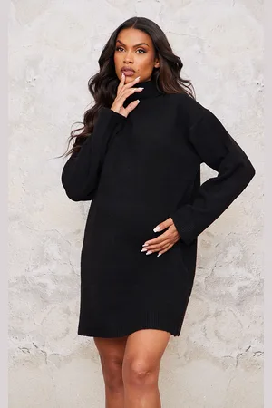 PRETTYLITTLETHING Maternity Soft Knit Roll Neck Oversized Seam Detail Jumper Dress
