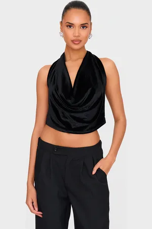 PRETTYLITTLETHING Velvet Halter Neck Top