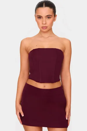 PRETTYLITTLETHING Petite Burgundy Bandeau Corset Top
