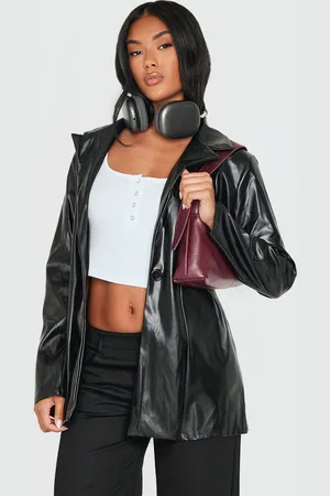 PRETTYLITTLETHING Longline Lapel Detail Faux Leather Blazer