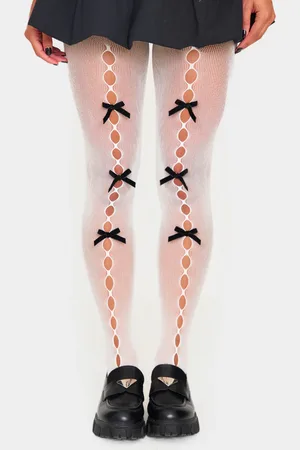 PRETTYLITTLETHING Cream Bow Detail Tights