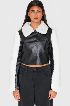 PRETTYLITTLETHING Bonded Sleeves Faux Leather Jacket