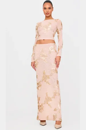 PRETTYLITTLETHING Champagne Floral Jacquard Maxi Skirt