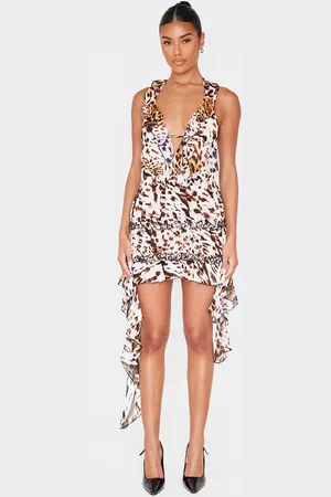 PRETTYLITTLETHING Leopard Printed Chiffon Frill Bodycon Dress