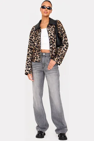 PRETTYLITTLETHING Contrast Faux Leather Leopard Jacket