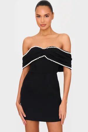 PRETTYLITTLETHING Pearl Detail Bardot Bow Bodycon Dress