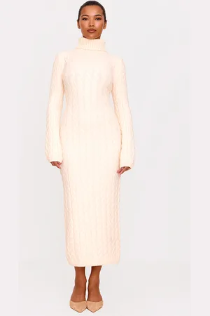 PRETTYLITTLETHING Chunky Cable Knit Roll Neck Maxi Jumper Dress