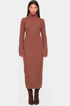 PRETTYLITTLETHING Chunky Cable Knit Roll Neck Maxi Jumper Dress
