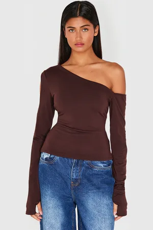 PRETTYLITTLETHING Contour Jersey Bardot Long Sleeve Top