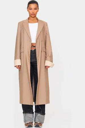 PRETTYLITTLETHING Taupe Tailoring Trim Trench Coat