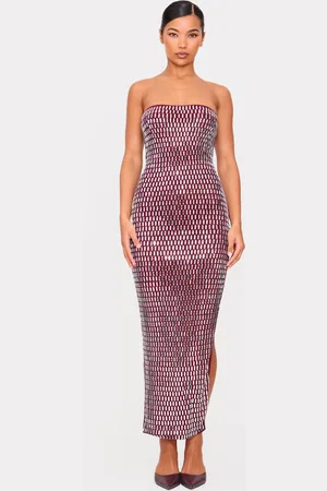 PRETTYLITTLETHING Burgundy Hot Fix Bandeau Maxi Dress