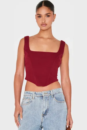 PRETTYLITTLETHING Burgundy Corduroy Corset