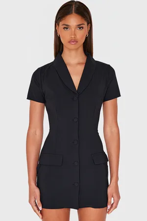PRETTYLITTLETHING Tailored Woven Cap Sleeve Button Down Shift Dress