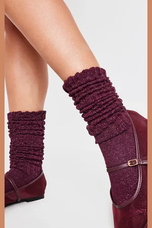 PRETTYLITTLETHING Burgundy Glitter Slouchy Sock