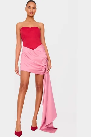 PRETTYLITTLETHING Contrast Corset Bandeau Drape Bodycon Dress
