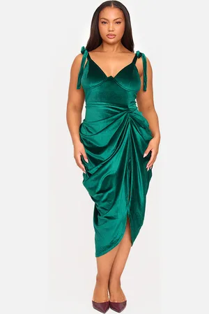 PRETTYLITTLETHING Plus Underwire Detail Velvet Draped Midi Dress