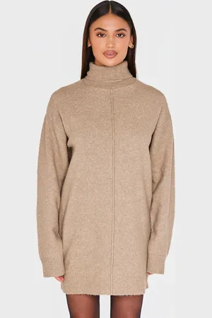 PRETTYLITTLETHING Soft Knit Roll Neck Oversized Seam Detail Jumper Dress