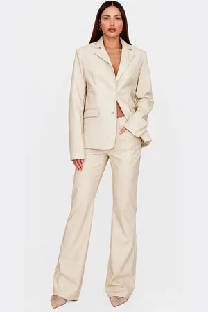 PRETTYLITTLETHING Tall Stone Faux Leather Flared Trousers