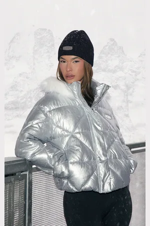 PRETTYLITTLETHING SKI Silver Quilted Cropped Puffer Coat