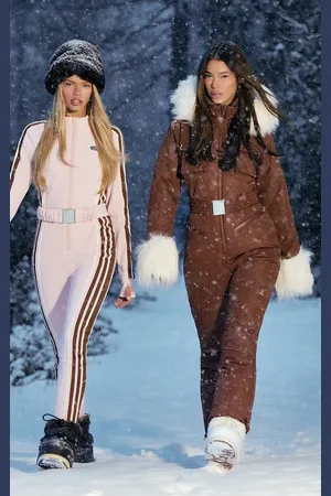 PRETTYLITTLETHING SKI Tobacco Faux Fur Trim Heart Detail Belted Snow Suit