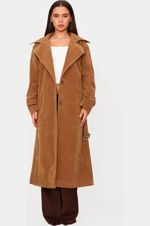 PRETTYLITTLETHING Petite Faux Suede Belted Trench Coat