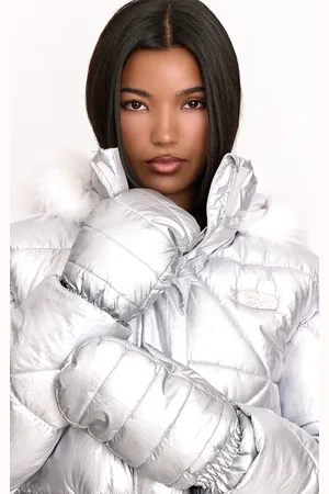 PRETTYLITTLETHING Silver Nylon Quilted Fleece Lined Mittens