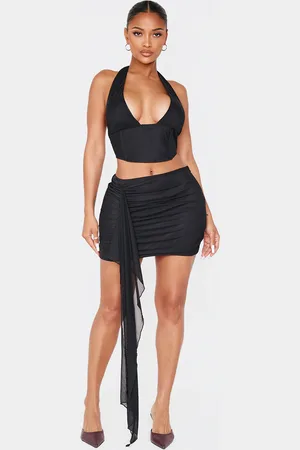 PRETTYLITTLETHING Shape Mesh Low Rise Drape Side Mini Skirt