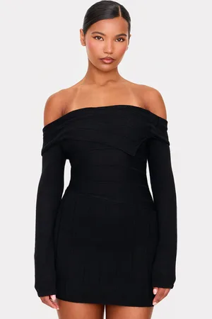 PRETTYLITTLETHING Asymmetric Knit Fold Over Mini Dress