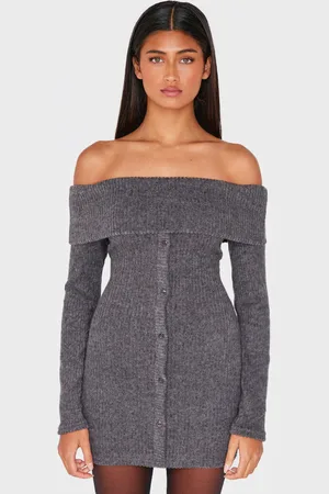 PRETTYLITTLETHING Brushed Rib Button Down Bodycon Dress
