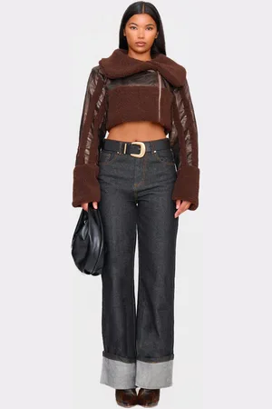PRETTYLITTLETHING Borg Trim Textured Look Faux Leather Aviator Jacket